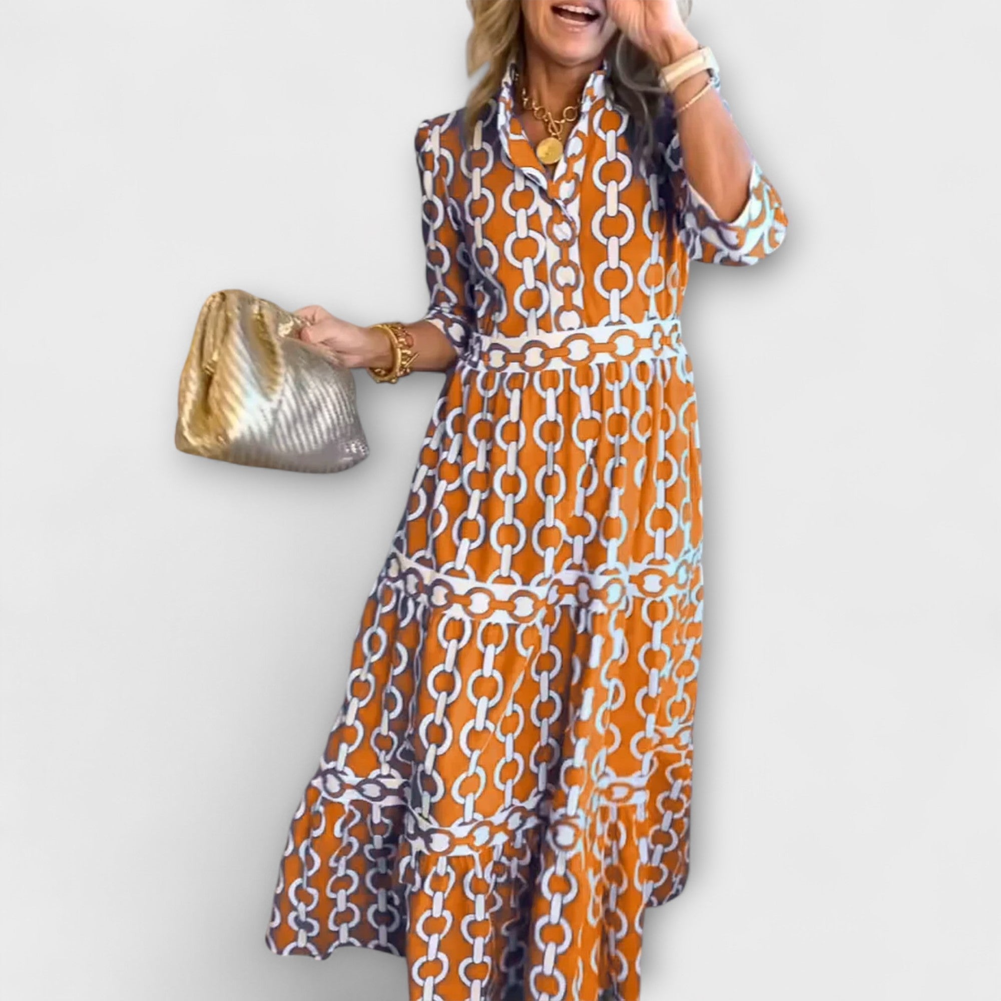 Sophia | Midi jurk met kettingpatroon