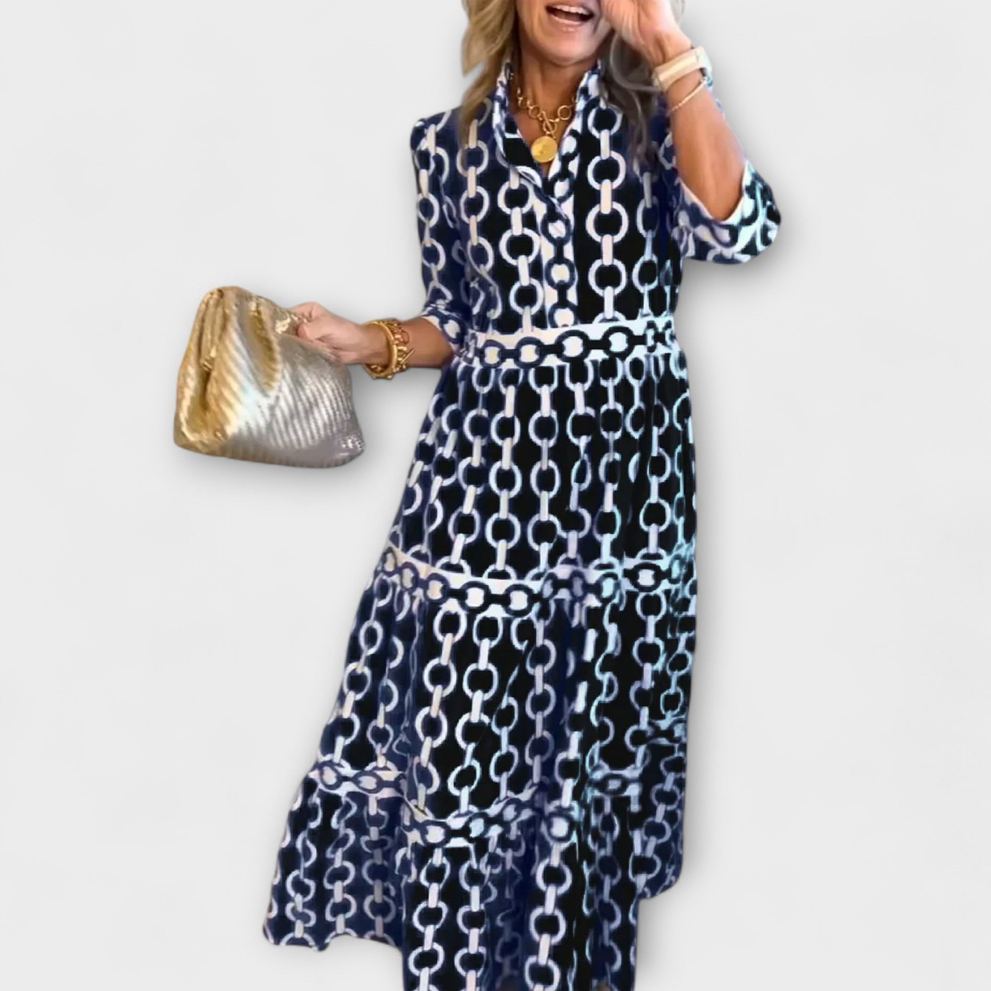 Sophia | Midi jurk met kettingpatroon